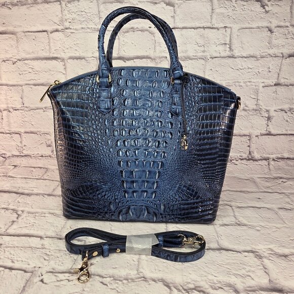 Brahmin Large Duxbury Satchel Bag Maritime Blue Melbourne Leather 12